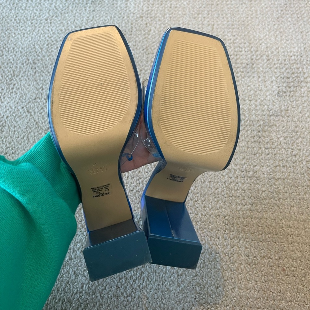 Zara High Heeled Vinyl Sandals Metallic Blue - Picture 5 of 6